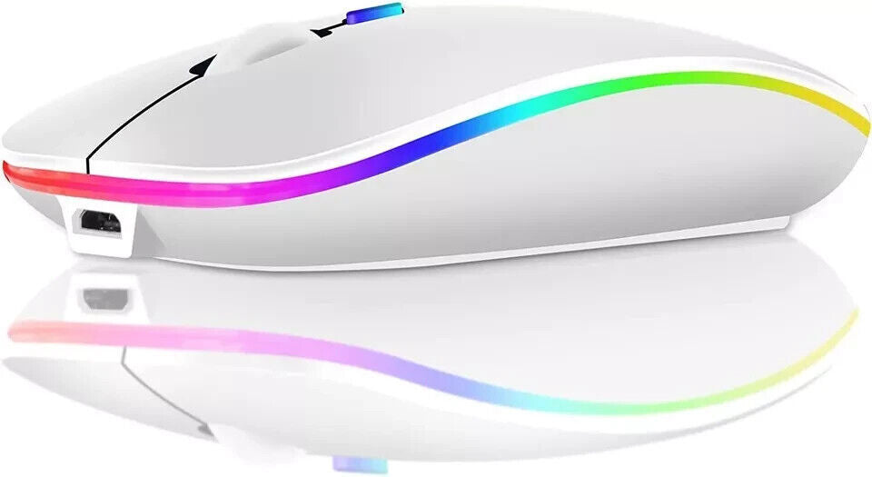 Slim Silent Rechargeable Wireless Mouse RGB LED USB Mice MacBook Laptop PC UK