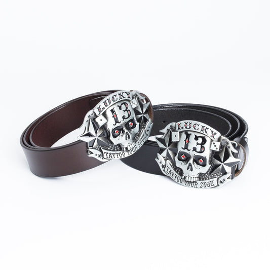 Trendy Men's Leather Belt Skull Skateboard Buckle
