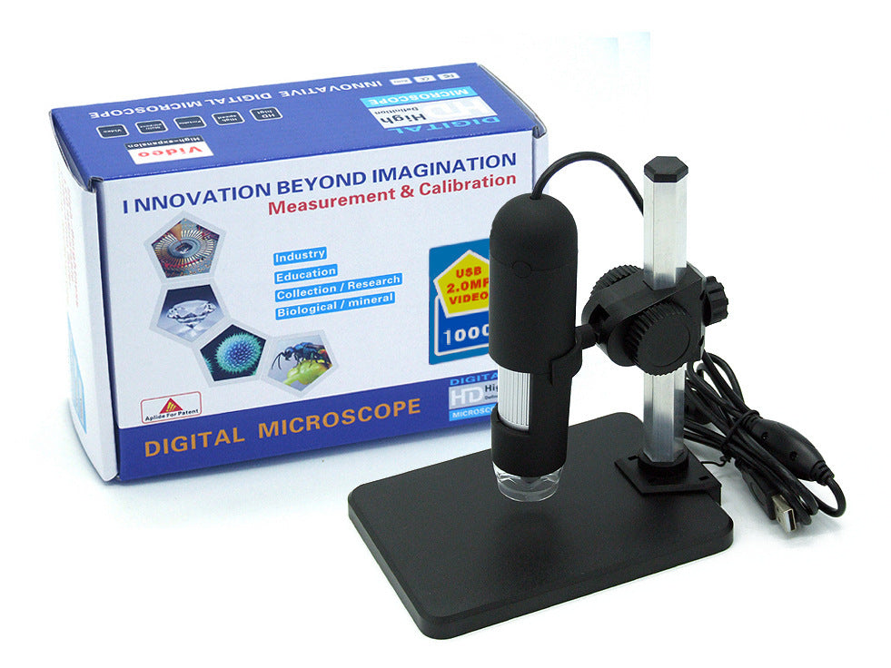 High-Speed DSP Digital Microscope, 0.3M Video, 1000X Zoom, USB Powered, Adjustable LED, Driver-Free, Windows Compatible (Black)