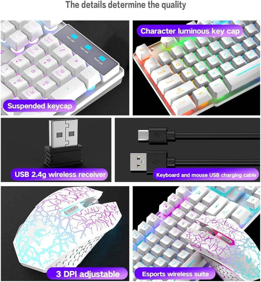 104 Keys Wireless Gaming Keyboard And Mouse Set Rainbow LED Backlit Keyboard