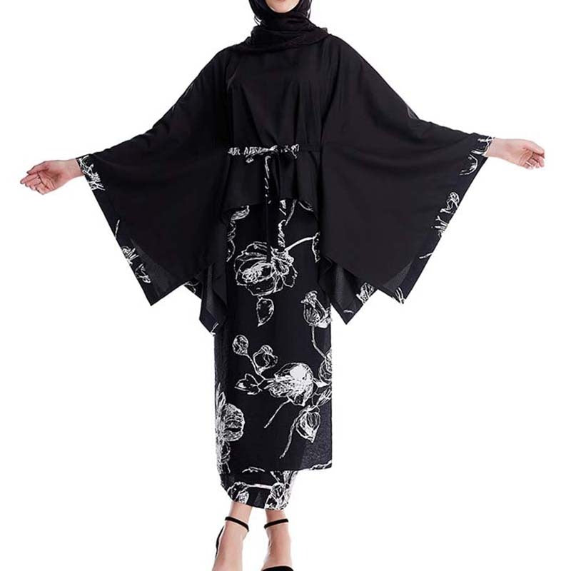 Abaya Two-piece Set with Loose Waist and Long Skirt