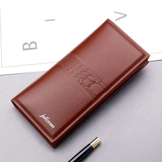 Multifunctional Wallet Men's Long Zipper Trend Fashion Personality Large Capacity Button Youth Hand Embossed Wallet