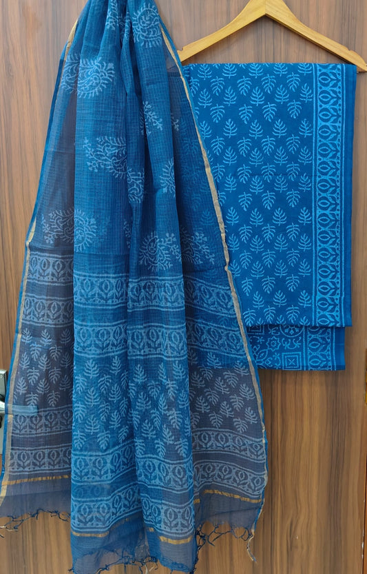Traditional Hand Block Printed Pure Cotton Suit Set with Kota Cotton Dupatta