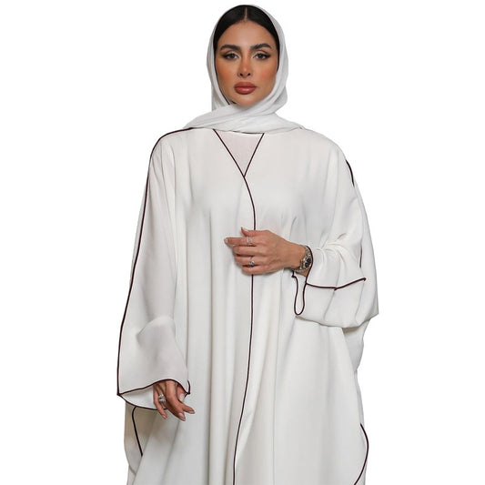 Elegant White Patchwork Plus-Size Abaya Robe