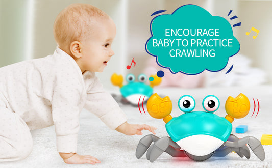 SKY-TOUCH Electric Runaway Crab Crawling Crab Baby Toy with Music and LED Light Up Toddler Interactive Learning Development Toy with Automatically Avoid Obstacles For Babies, Toddlers and Kids