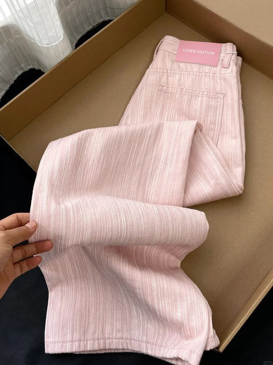 Women's High Waist Pink Wide Leg Jeans