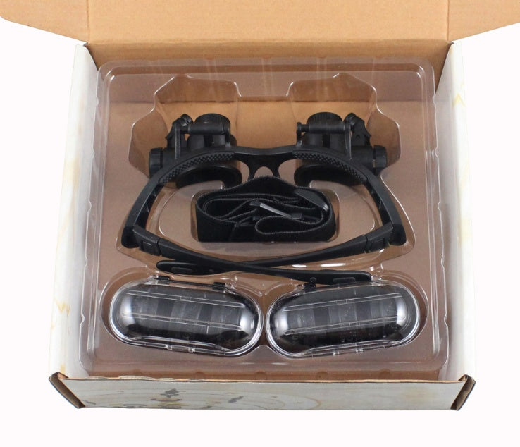 LED Double Eye Magnifier Glasses – 10X to 25X Interchangeable Lens with Headband for Precision Work
