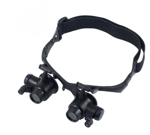 LED Double Eye Magnifier Glasses – 10X to 25X Interchangeable Lens with Headband for Precision Work