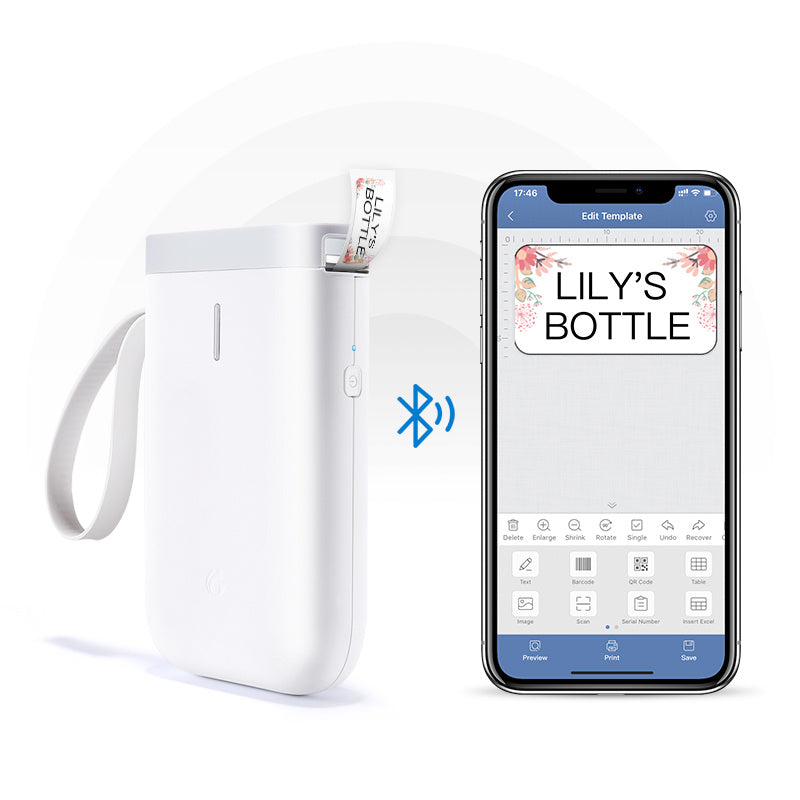 Portable Bluetooth Thermal Label Printer – Rechargeable, High-Resolution 203 DPI, Multi-Language Support