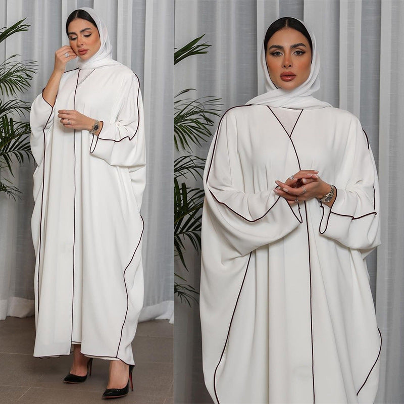 Elegant White Patchwork Plus-Size Abaya Robe