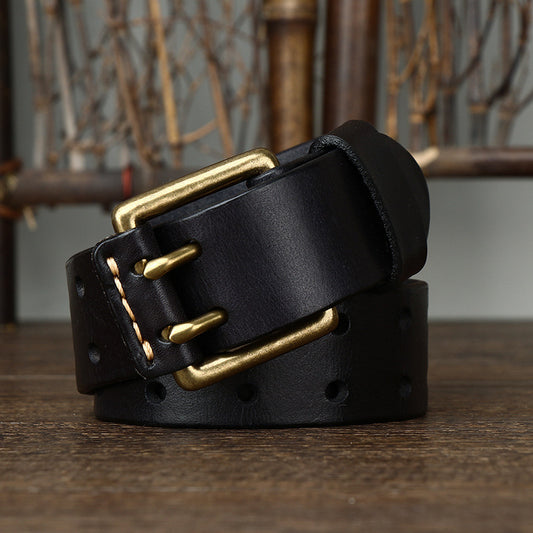 Men's Leather Belt Double Pin Buckle