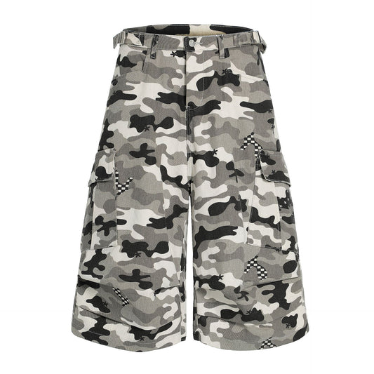 Retro Camouflage Loose Cropped Workwear Shorts