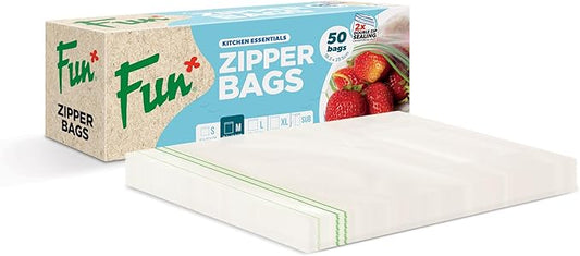 Fun Zipper Bags 18.3x23.5cm, Clear, Medium - Leak-Proof & Durable Kitchen & Food Storage Essentials(Pack of 50)