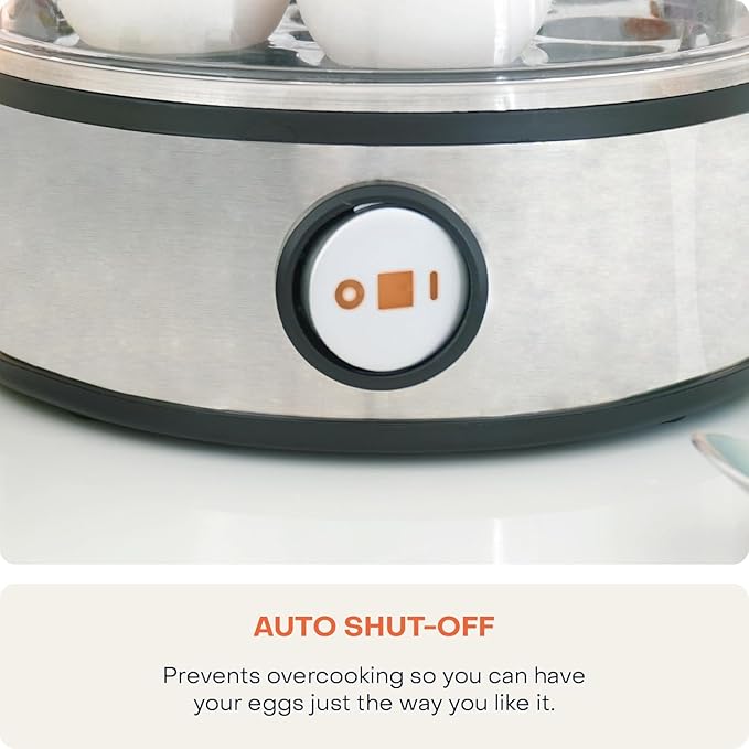 NutriCook Rapid Egg Cooker: 7 Egg Capacity Electric Egg Cooker for Boiled Eggs, Poached Eggs, Scrambled Eggs, or Omelettes with Auto Shut Off Feature - Silver