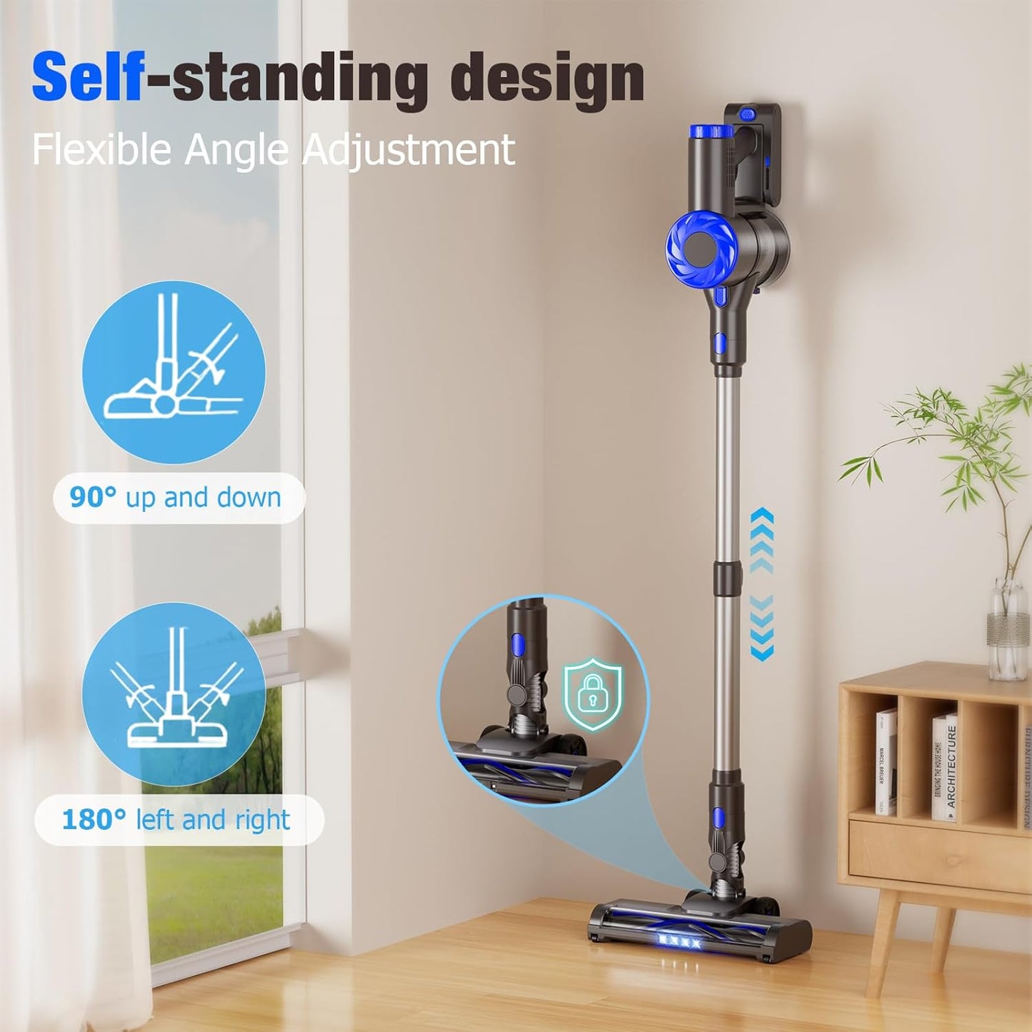 Cordless Vacuum Cleaner, Super Power Suction Stick Vacuum Cleaners with 2200 mAh Battery,8-in-1 Lightweight Self-Standing, 35 Mins Runtime for Home Hard Floor Low-Pile Carpet Pet Hair