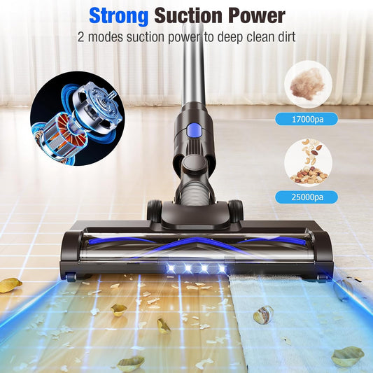 Cordless Vacuum Cleaner, Super Power Suction Stick Vacuum Cleaners with 2200 mAh Battery,8-in-1 Lightweight Self-Standing, 35 Mins Runtime for Home Hard Floor Low-Pile Carpet Pet Hair