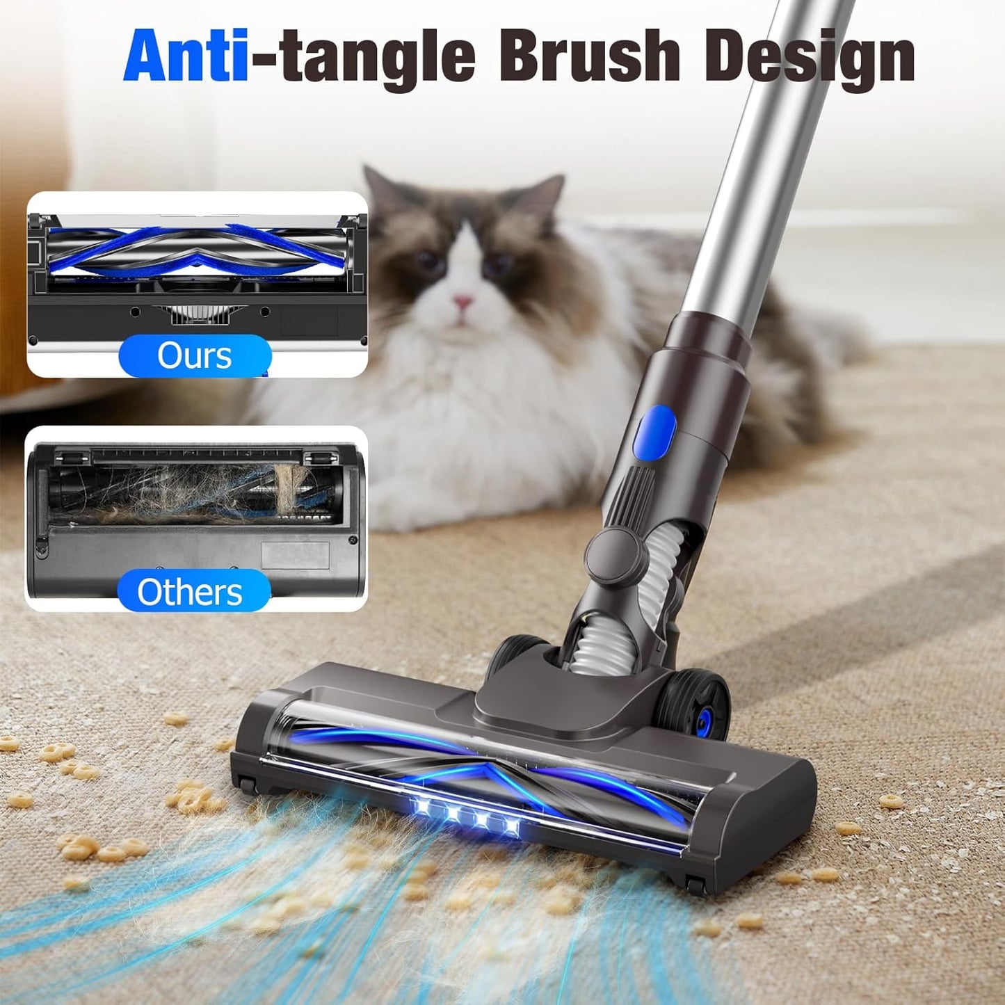 Cordless Vacuum Cleaner, Super Power Suction Stick Vacuum Cleaners with 2200 mAh Battery,8-in-1 Lightweight Self-Standing, 35 Mins Runtime for Home Hard Floor Low-Pile Carpet Pet Hair