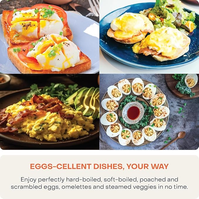 NutriCook Rapid Egg Cooker: 7 Egg Capacity Electric Egg Cooker for Boiled Eggs, Poached Eggs, Scrambled Eggs, or Omelettes with Auto Shut Off Feature - Silver