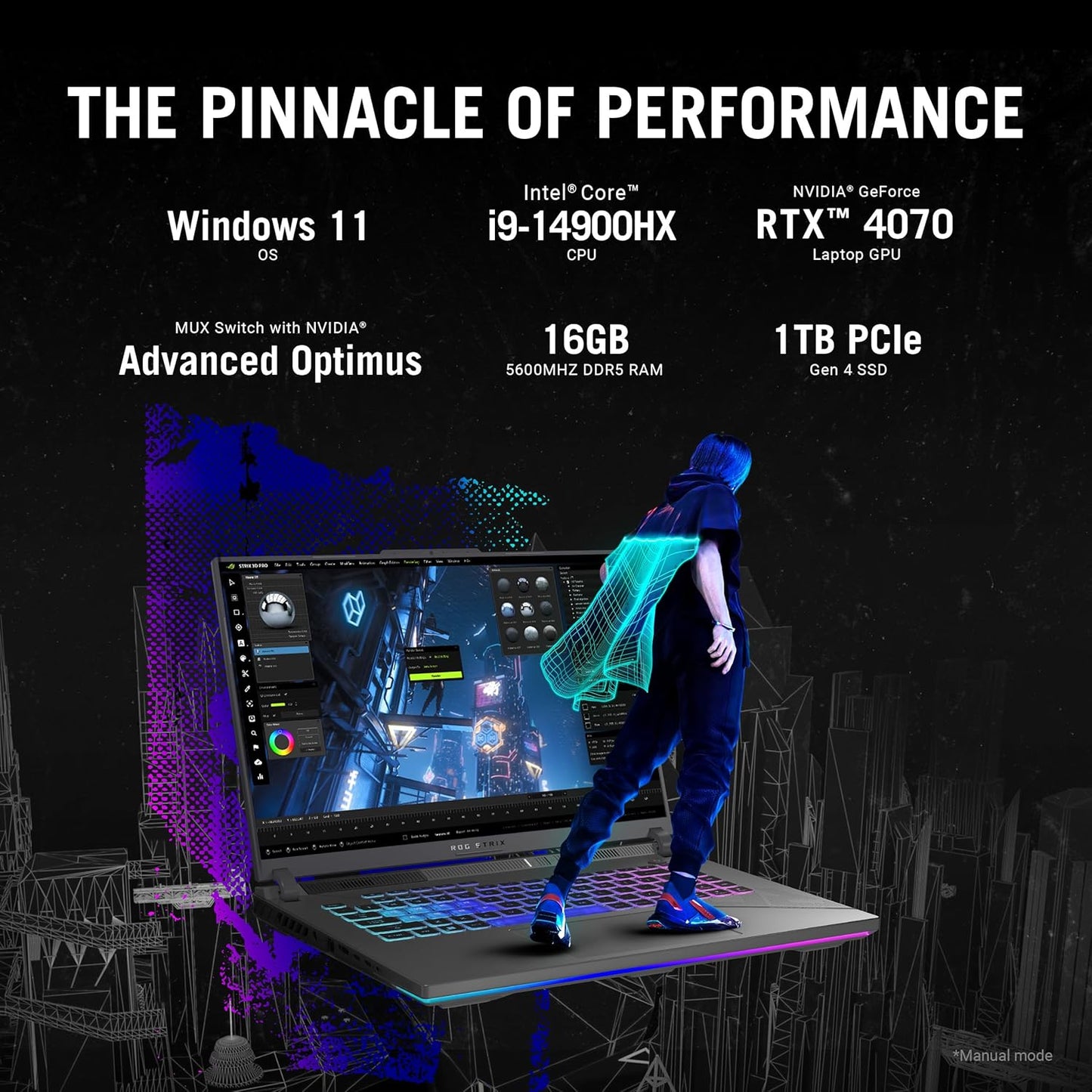 ASUS ROG Strix G16 (2024) Gaming Laptop, 16” ROG Nebula Display 16:10 QHD 240Hz, NVIDIA® GeForce RTX™ 4070, Intel® Core™ i9-14900HX, 16GB DDR5-5600, 1TB PCIe Gen4 SSD, Wi-Fi 6E, Win 11, G614JIR-AS94