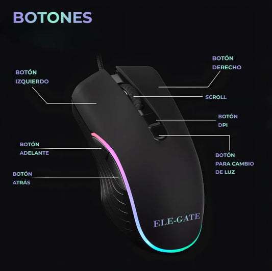 Mini USB Wired Optical Computer Mouse With RGB Light DPI Adjustment Button