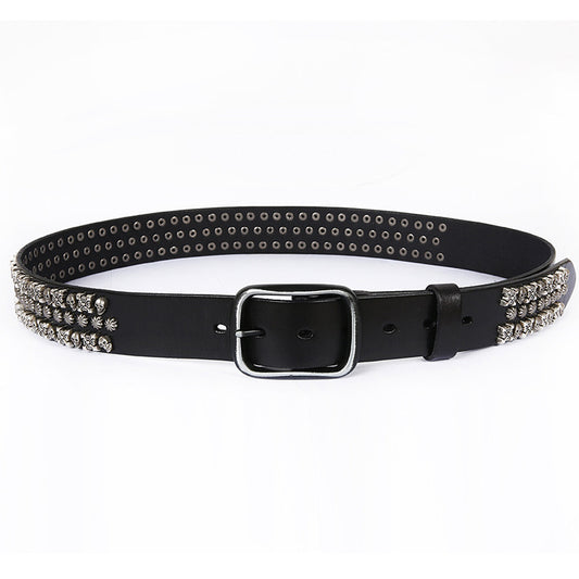 First Layer Cowhide Men Punk Belt Skull Rivet Personalized Street Non-mainstream Niche