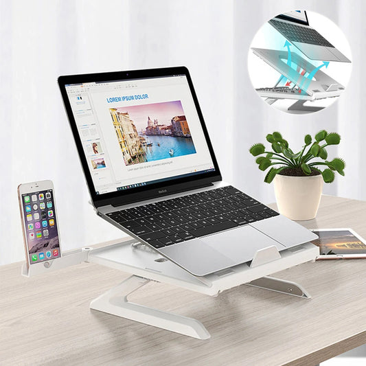 3-in-1 Adjustable Laptop Stand with Phone Holder and Cooling Vent (Fits 10-15.6 inch laptops)