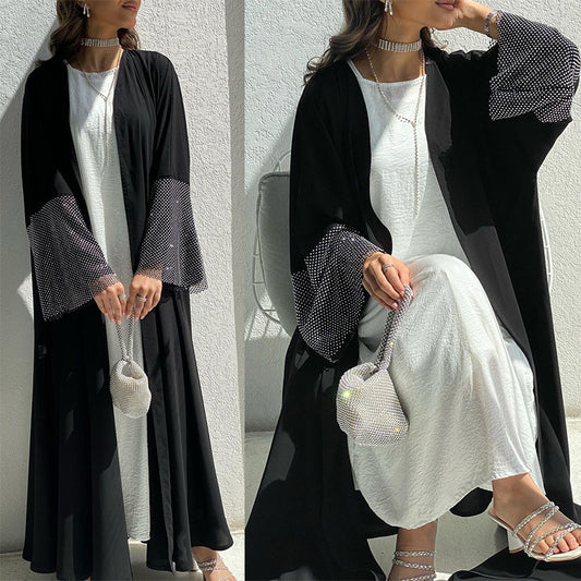Stretch Diamond Mesh Cardigan Abaya