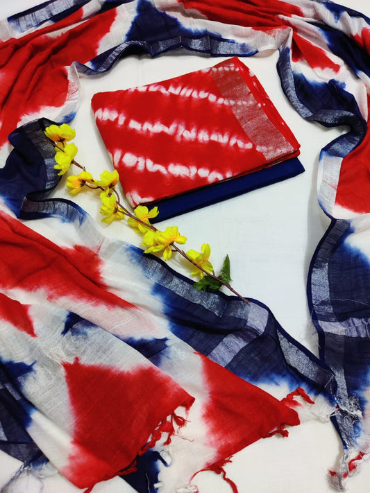 Bagru Hand Block Printed Linen Suits With Zari Border