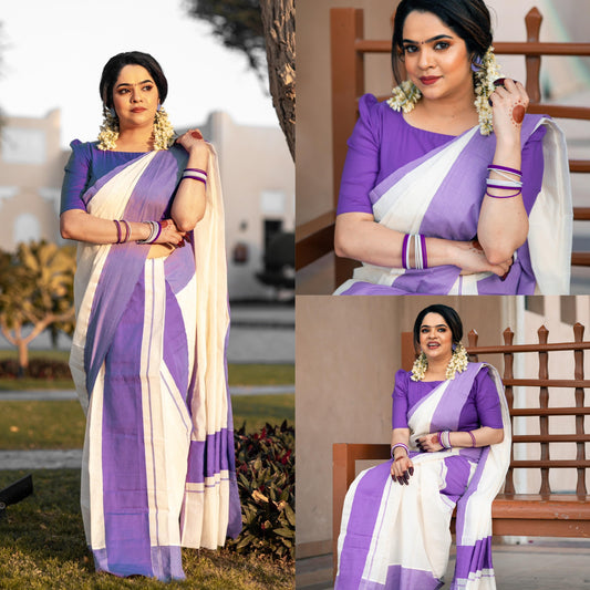 Big Kattikara Set Mundu – Turquoise (Premium Cotton)