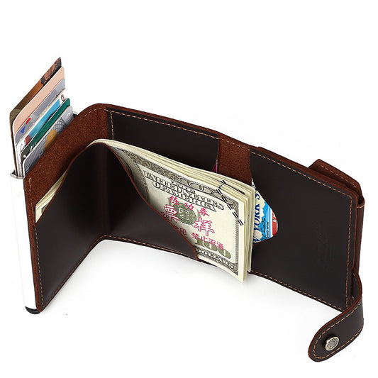 Credit Card Sleeve Retro Crazy Horse Leather RFID Anti-theft Card Holder Multifunctional Automatic Receiving Leather Card Box