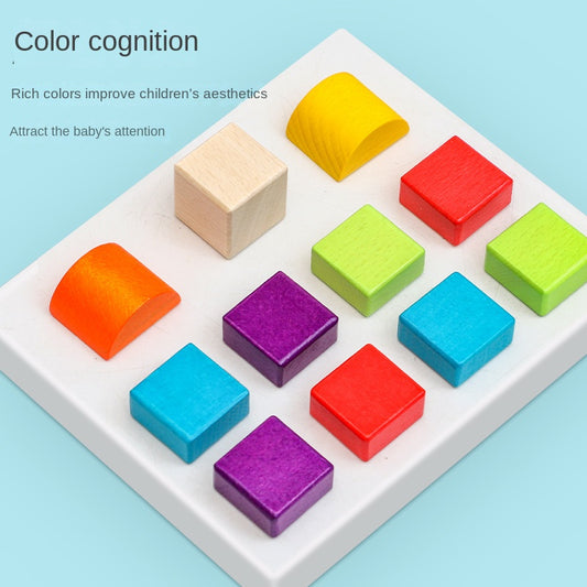 Wooden box packed building blocks, shape recognition, creativity, assembly thinking, exercise, color recognition, early education, interactive wooden toys