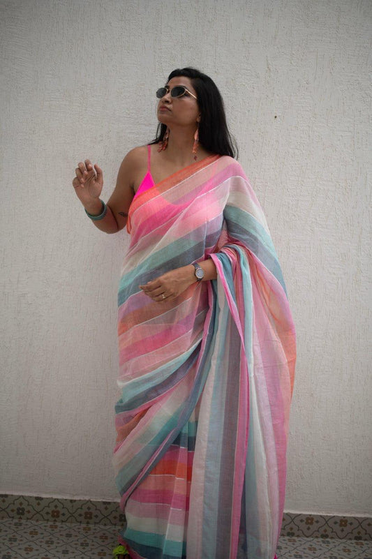 Mul Cotton Saree with Stitch Jhul Kodom