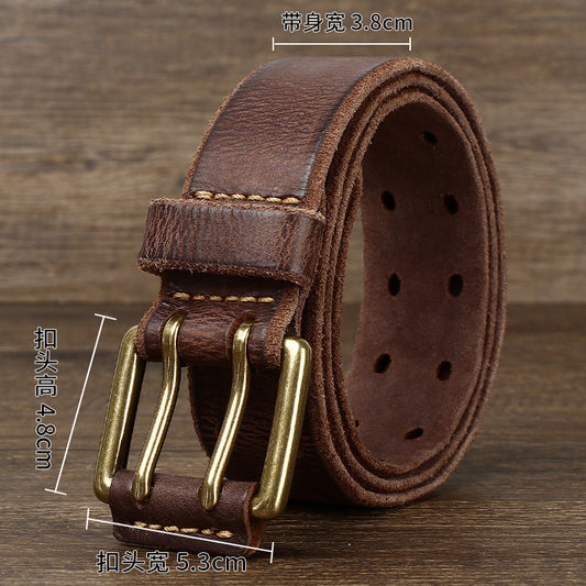 Men's Casual Retro Free Pin Punch First Layer Cowhide Lazy Belt