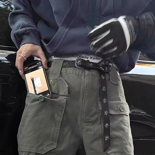 DIY Star Simple Black Retro Metal Men's Distressed Belt