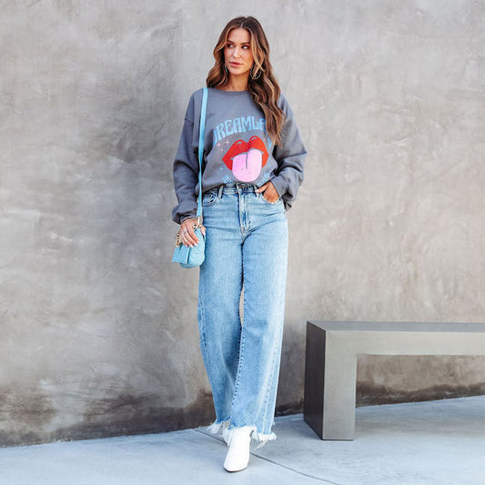 Tassel Hem Straight Denim Jeans