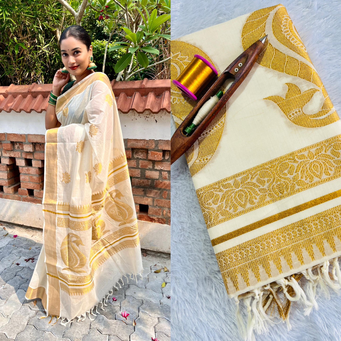 Handloom Replica cotton mango weave saree