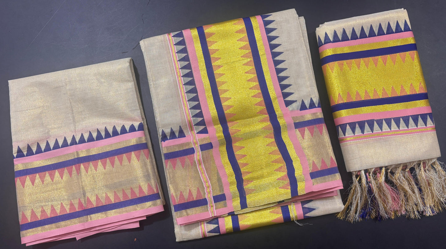 Tissue Multicolour Set Mundu with Blouse
