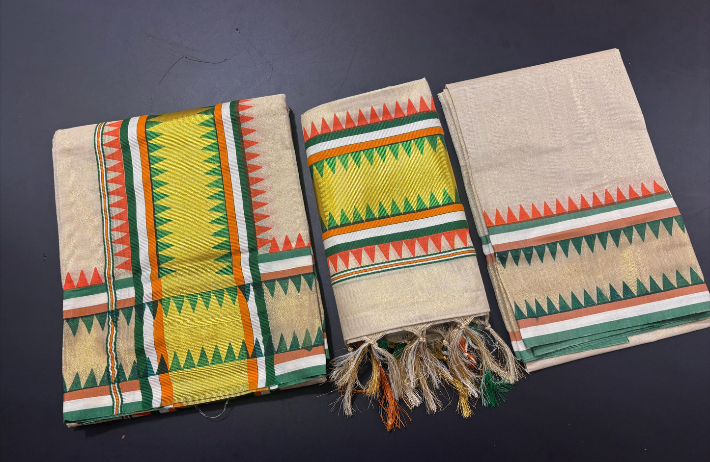 Tissue Multicolour Set Mundu with Blouse