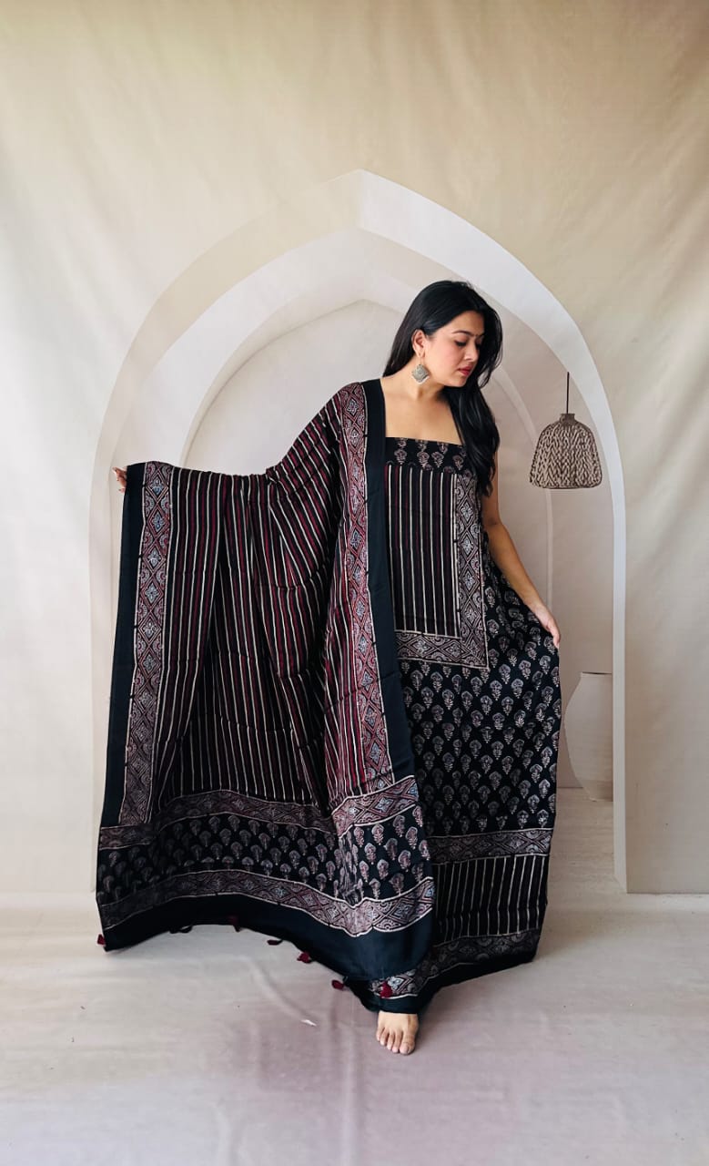 Silk Ajrakh Hand Block 2-Piece Suit