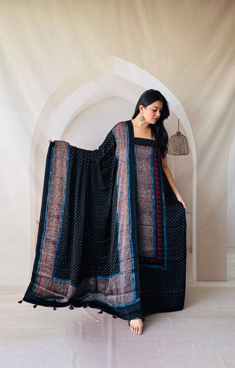 Silk Ajrakh Hand Block 2-Piece Suit