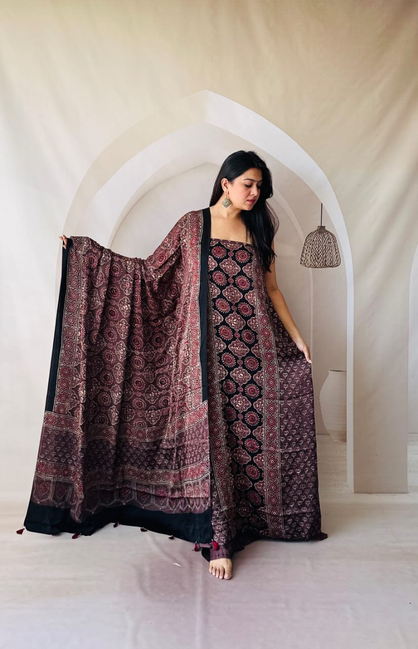 Silk Ajrakh Hand Block 2-Piece Suit