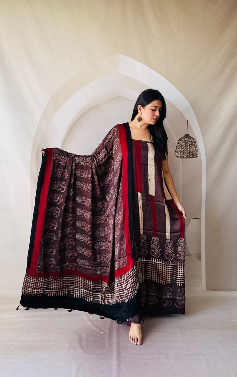 Silk Ajrakh Hand Block 2-Piece Suit