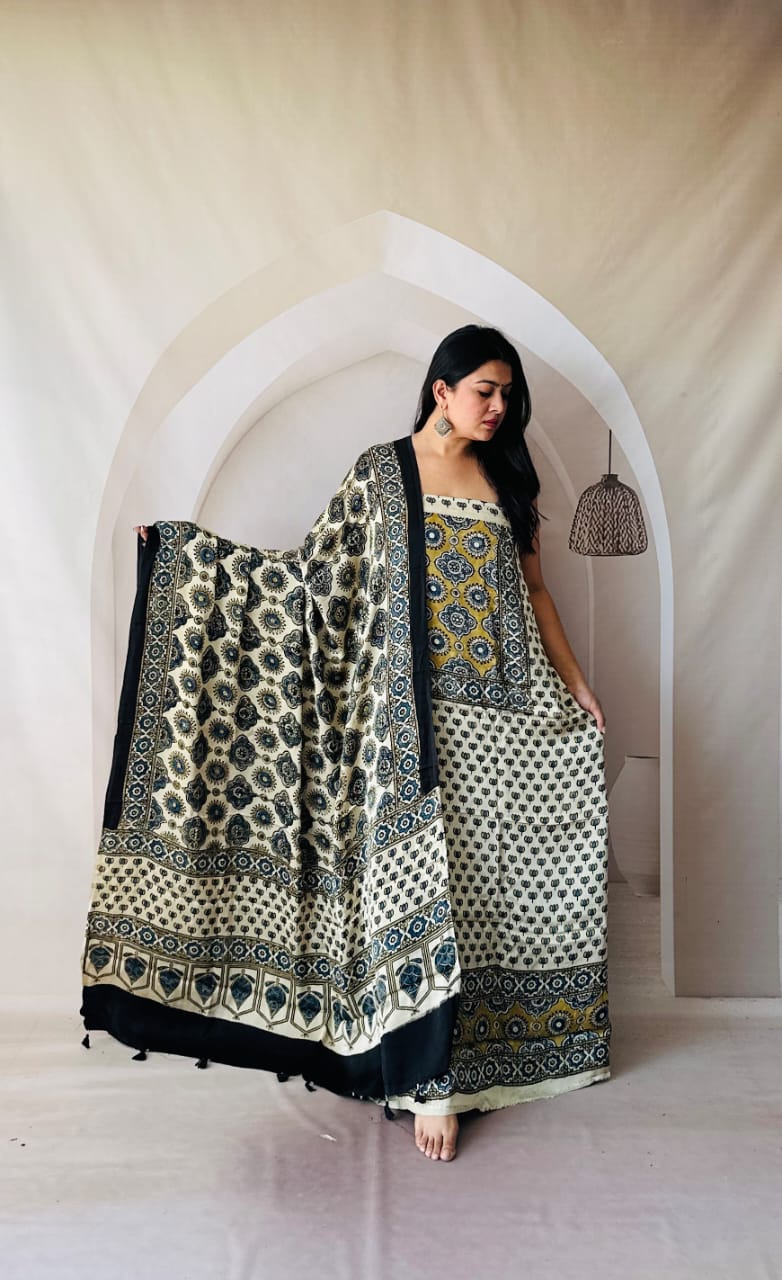 Silk Ajrakh Hand Block 2-Piece Suit