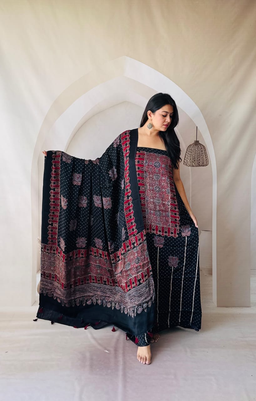 Silk Ajrakh Hand Block 2-Piece Suit