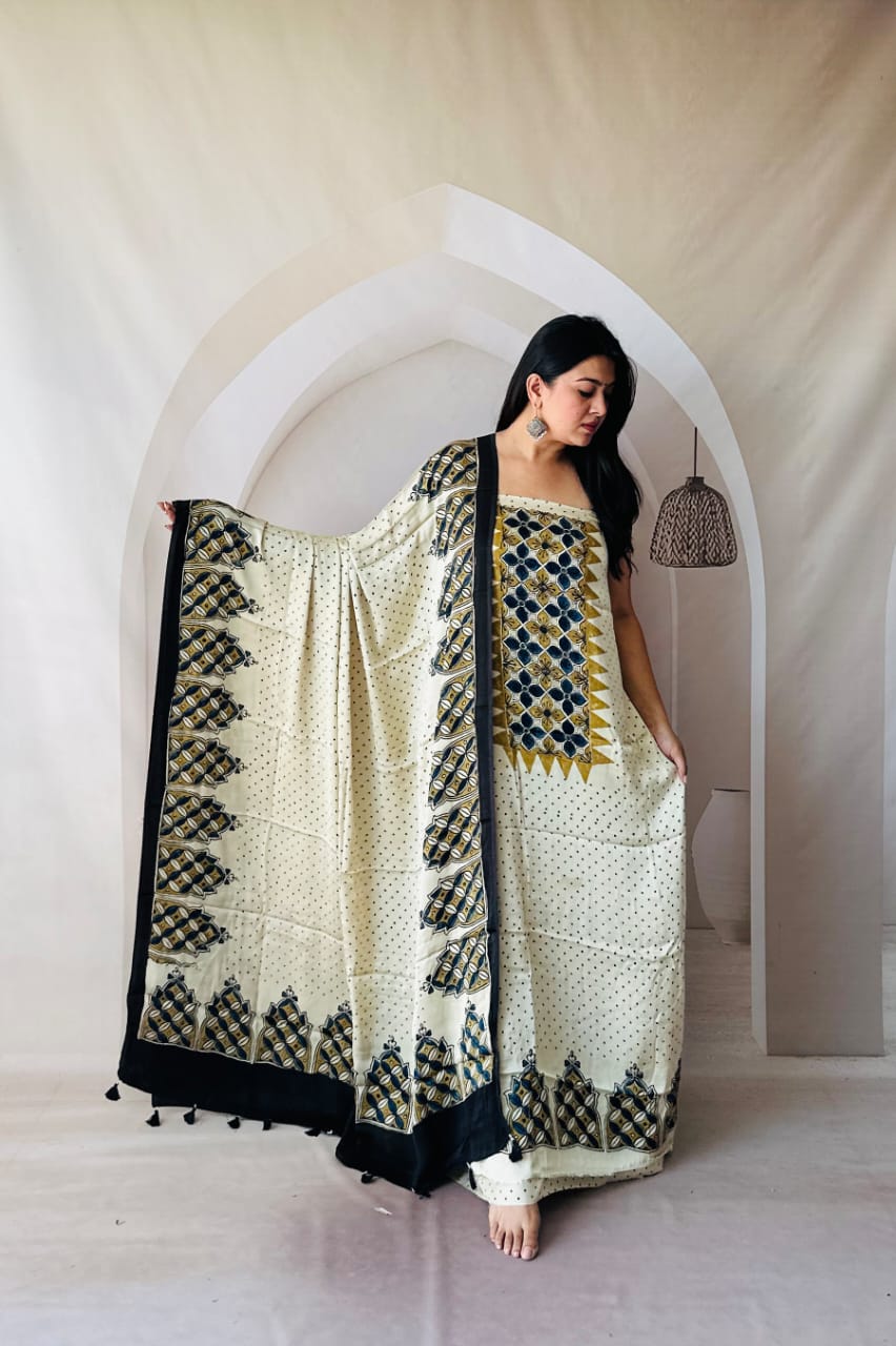 Silk Ajrakh Hand Block 2-Piece Suit