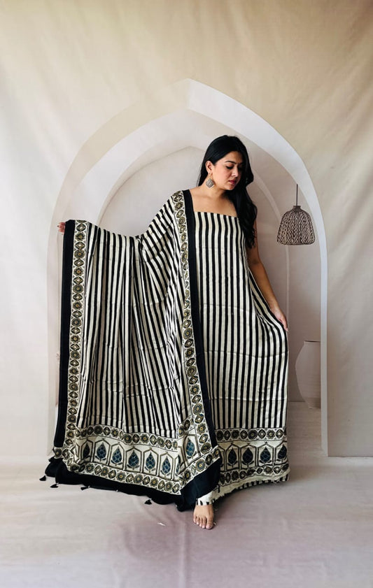 Silk Ajrakh Hand Block 2-Piece Suit