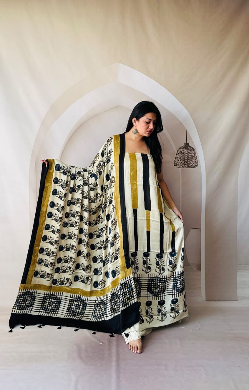 Silk Ajrakh Hand Block 2-Piece Suit