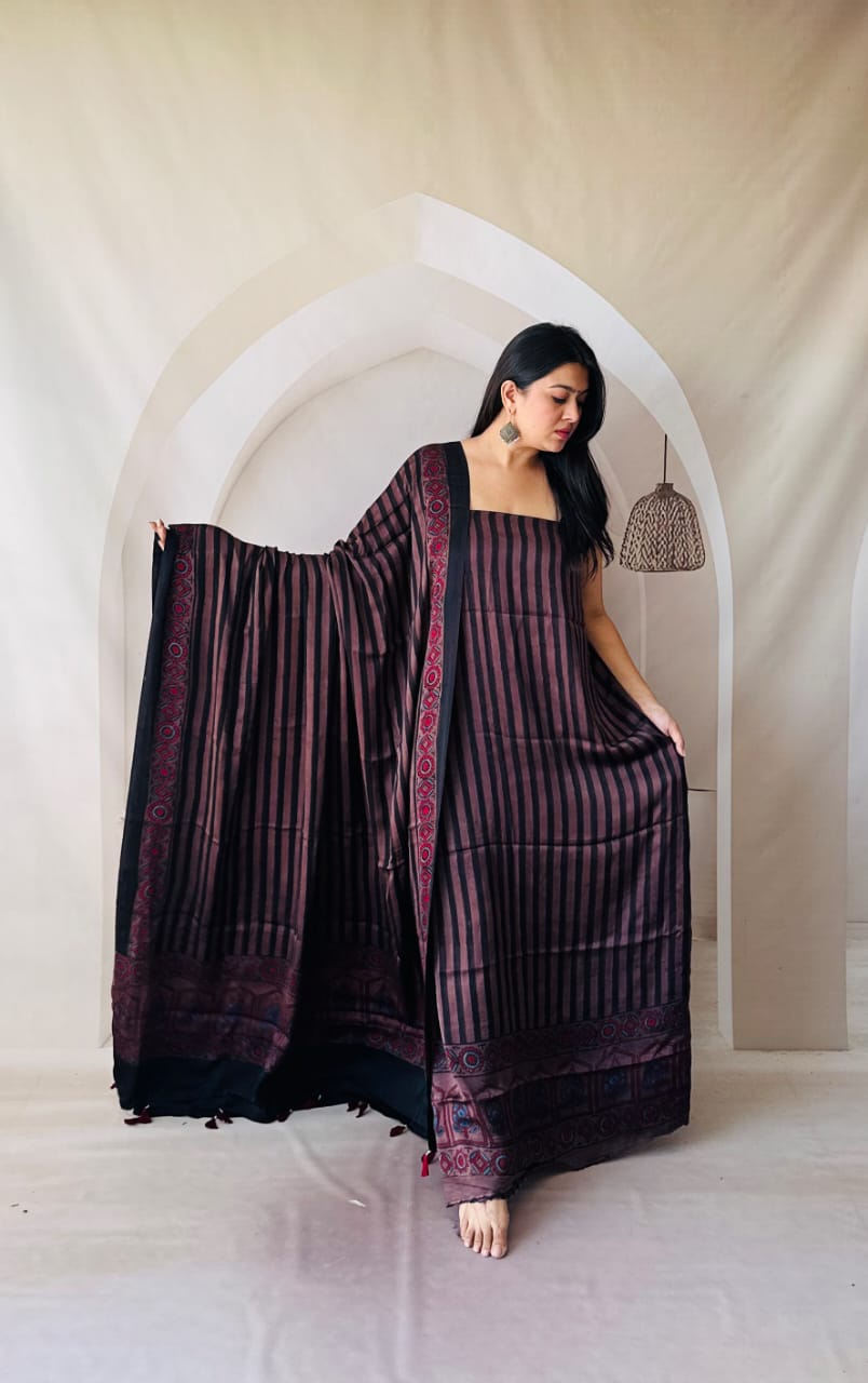 Silk Ajrakh Hand Block 2-Piece Suit