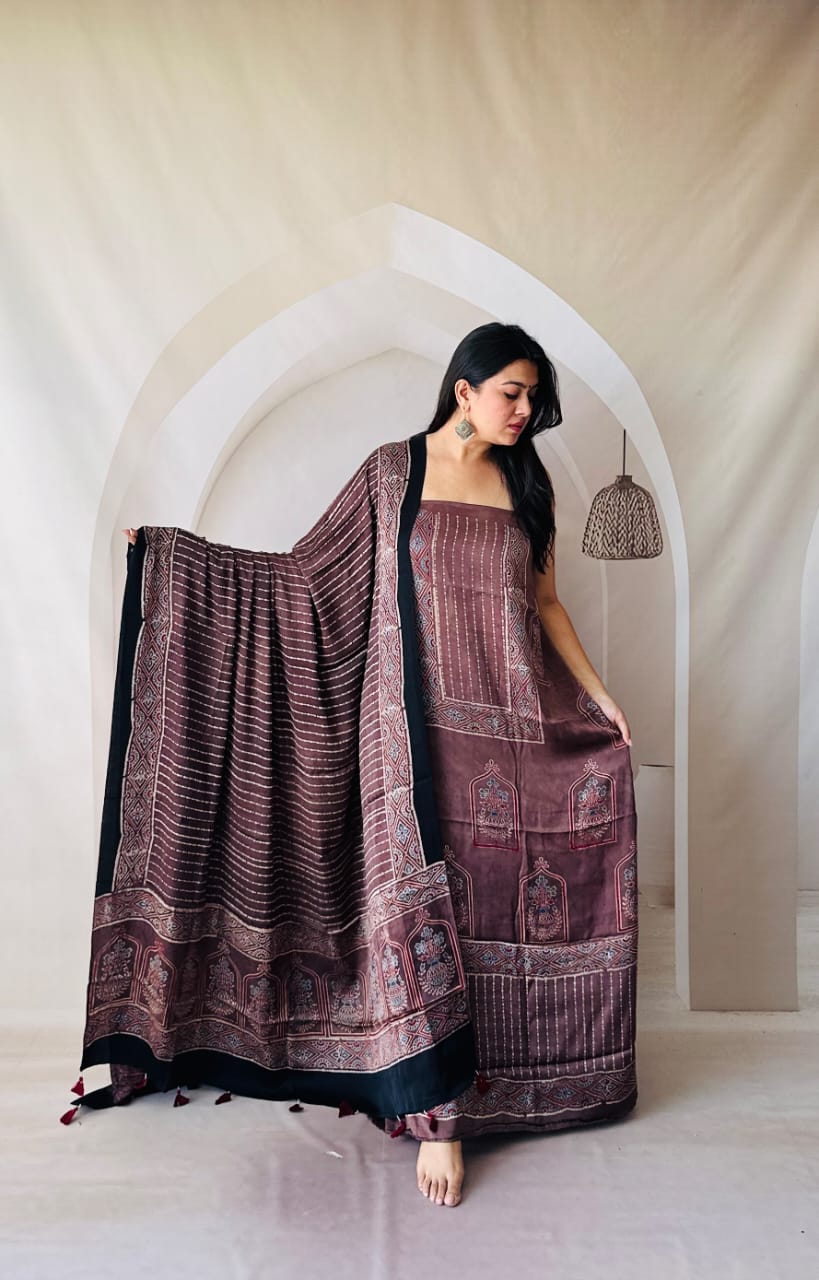 Silk Ajrakh Hand Block 2-Piece Suit