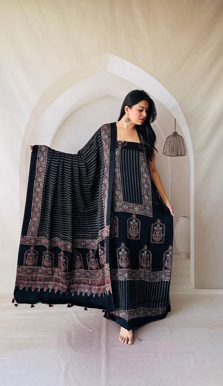Silk Ajrakh Hand Block 2-Piece Suit
